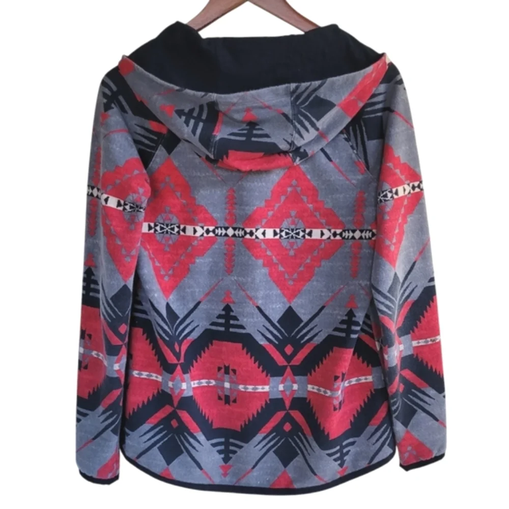 LRL Full Zip Hooded Jacket Red Gray Black Women's XS Western Oversized